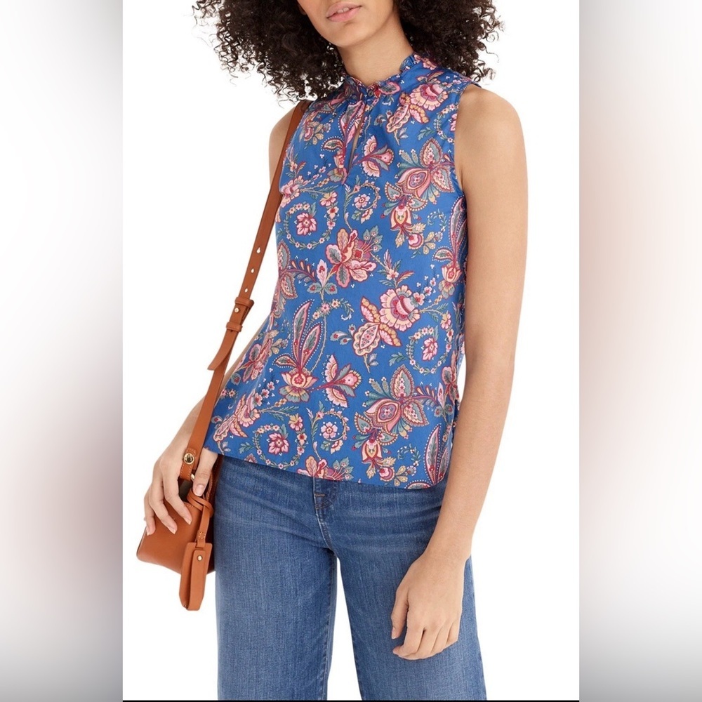 J. Crew Liberty Fabric Floral Belle Ruffle Neck Blouse Sleeveless